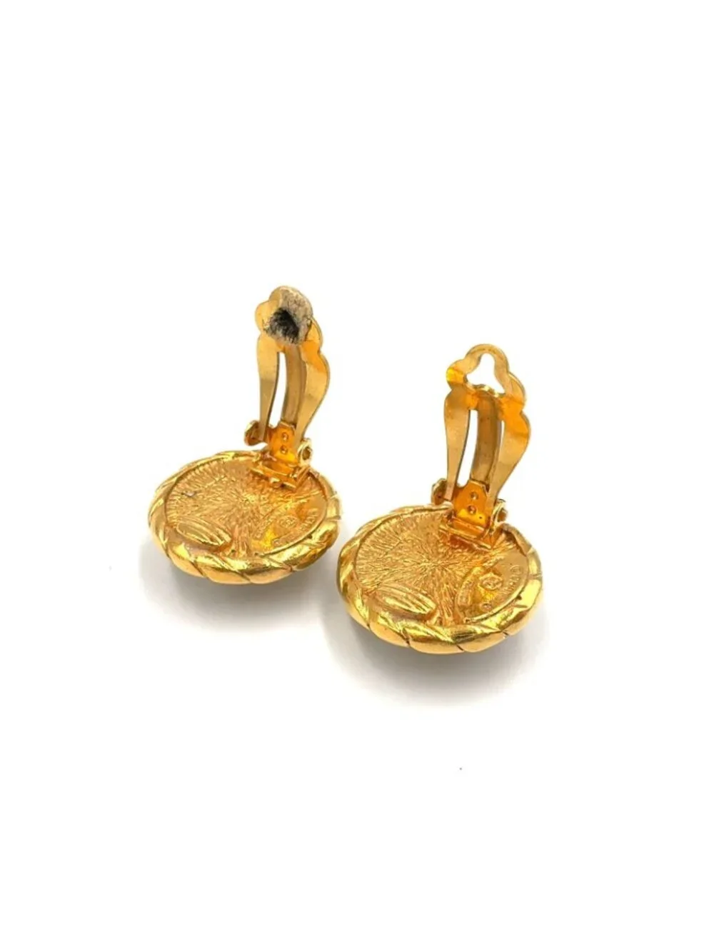 Chanel Pearl Motif Circle Faux Off White Gold Earrings